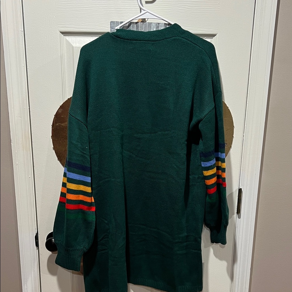 Ladies Green cardigan Sweater with Multicolor Stripes NWT Medium Dokotoo - Picture 3 of 3